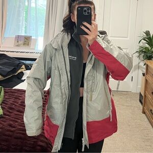 Red and Gray Women's dual layer Ski Jacket.